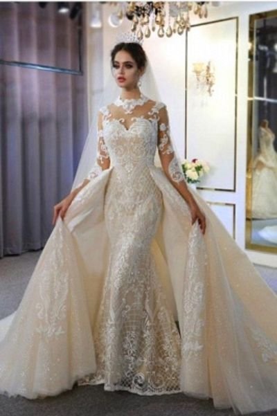 Long Sleeveless Halter Lace Wedding Gowns 2021 Mermaid with Train