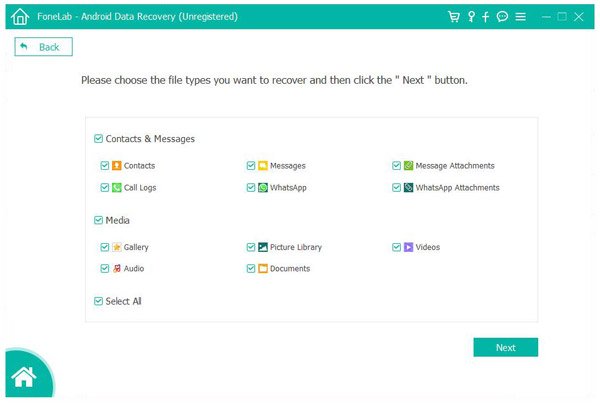 Select the data types you want to recover