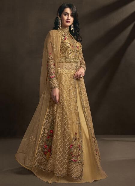 Gold Net Embroidered A Line Lehenga