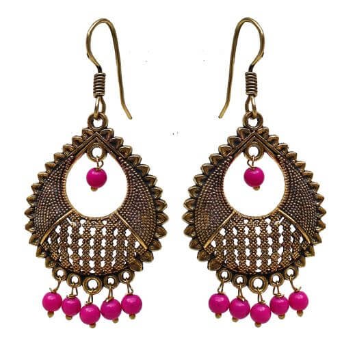 Lucky Jewellery Dainty Drop Earring With Golden Oxidised Plating