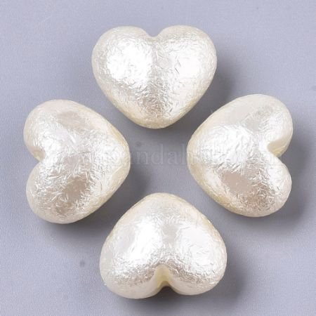 ABS Imitation Pearl Acrylic Beads, Heart, FloralWhite, 16x19x11mm, Hole: 2mm (X-OACR-S028-131)