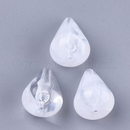 Acrylic Beads, Imitation Gemstone, Drop, Clear & White, 25.5x17.5mm, Hole: 2mm; about 140pcs/500g (OACR-S028-038)