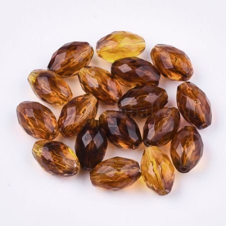 Acrylic Beads, Imitation Gemstone, Faceted, Oval, Chocolate, 17x10.5~11mm, Hole: 2mm (X-OACR-T006-215)
