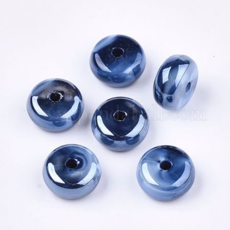 Acrylic Beads, Imitation Gemstone Style, Two Tone, Pearlized, Rondelle, DarkBlue, 14.5x7.5mm, Hole: 2.5mm  (X-OACR-S030-04A)