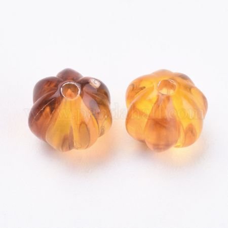 Acrylic Corrugated Beads, Imitation Amber, Round, DarkOrange, 7.5mm, Hole: 1.5mm (OACR-S016-29)