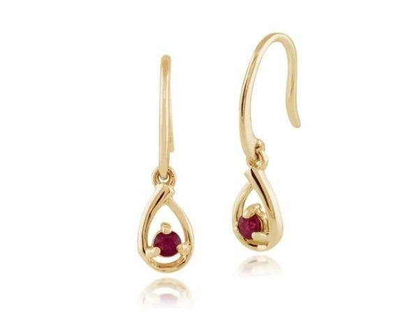 CLASSIC ROUND RUBY DROP EARRINGS IN 9CT YELLOW GOLD