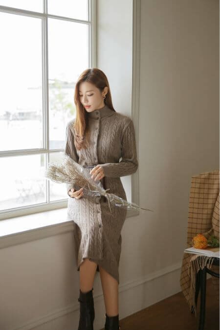 Elegant 50Fine Wool Mix Knit Dress