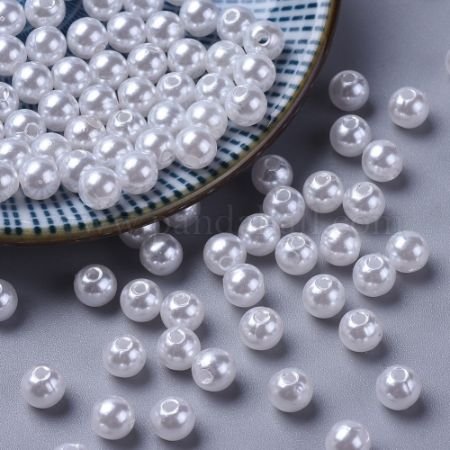 Imitation Pearl Acrylic Beads, Dyed, Round, White, 6x5.5mm, Hole: 1.5~2mm; about 4500pcs/pound
