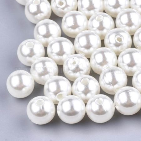 Imitation Pearl Acrylic Beads, Round, Creamy White, 10mm, Hole: 2mm; about 1000pcs/500g (SACR-S028-01)