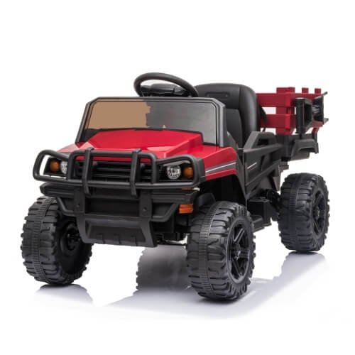 Kids Ride on Car UTV with Trailer 12V Rechargeable Electric Agricultural Vehicle Rugged Truck Toy with USB & Bluetooth Audio(Red)