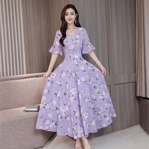 Loose And Thin Floral Fashion Mid-length Dress