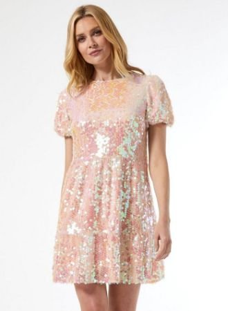 Pink Premium Sequin Smock Mini Dress