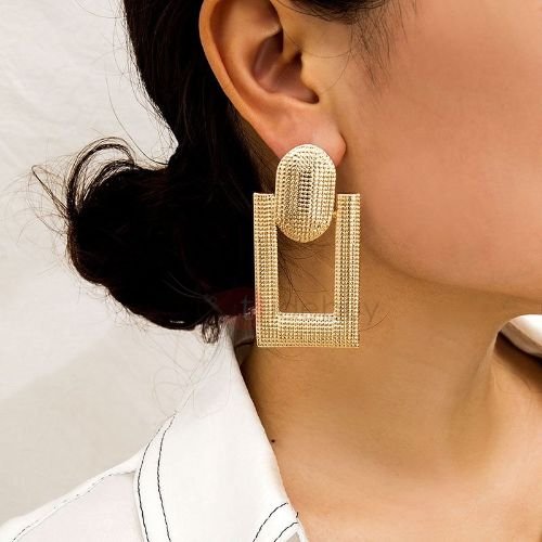 Plain Alloy Square Hollow Out Earrings