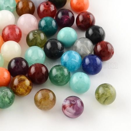 Round Imitation Gemstone Acrylic Beads, Mixed Color, 8mm, Hole: 2mm (X-OACR-R029-8mm-M)