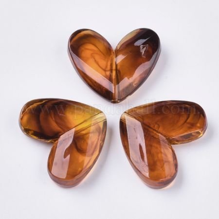 Transparent Acrylic Beads, Imitation Gemstone, Heart, SaddleBrown, 27.5x33x8.5mm, Hole: 3mm (X-OACR-S028-118)