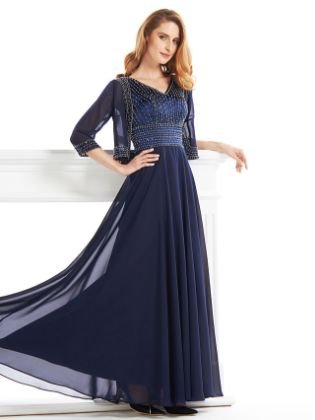 A-Line V Neck Ankle Length Chiffon Mother of the Bride Dress 617 Beading