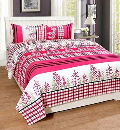 Adegia Clicks 188TC 3D Polycotton Double bedsheets with Complimentory Maching Pillow Covers (Pack of 1 Bedsheet with 2 Pillow Covers) Size 228x228(90 x90 ) cm Color- Design