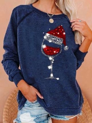 Casual Christmas Print Fleece Sweater