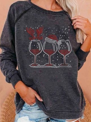 Christmas Water Cup Print Loose Sweatshirt