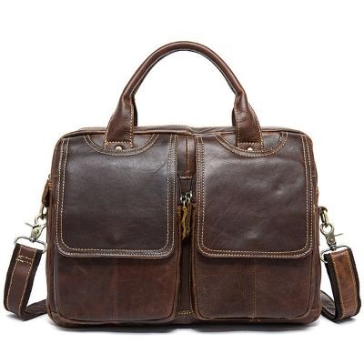 Genuine Leather Vintage 14 Inches Laptop Bag Business Bag Briefcase Crossbody Bag
