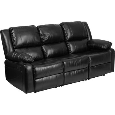 Harmony Black Leather Sofa with Two Built-In Recliners