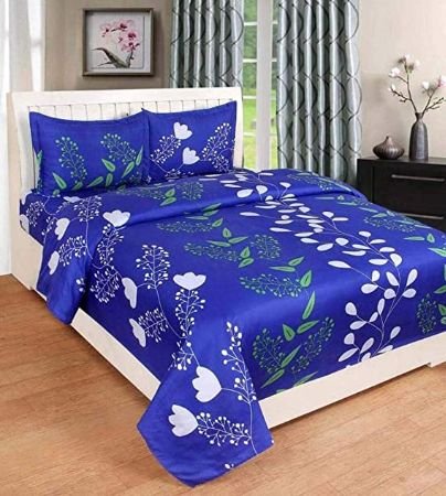 IVAZA Premium 160 TC Latest Beautiful 3D bedsheet Double Bed Polycotton with Two Pillow Covers (Blue) (2)