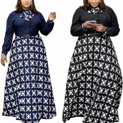 L-3XL Plus Size African Long Sleeve Dress Women Spring Autumn Africa Clothes Dress Dashiki Ladies Ankara Africa Maxi Dress