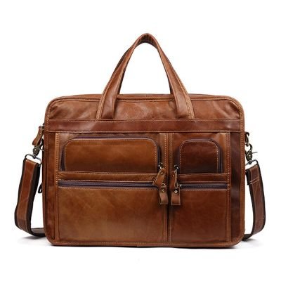 Men Genuine Leather Briefcase Business Laptop Bag Vintage Shoulder Bag