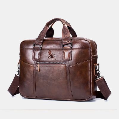 Men Waterproof Genuine Leather Business Briefcase Laptop Bag