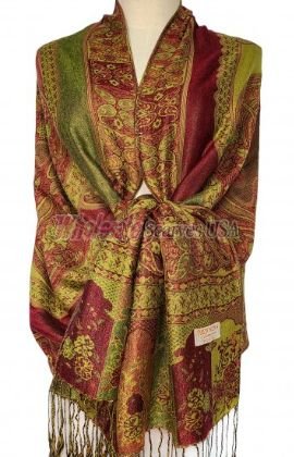 Paisley Flower Shawl Green – Red