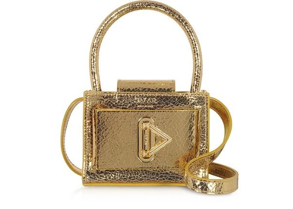 SALAR - Loulou Crackle Gold Leather Top Handle Bag