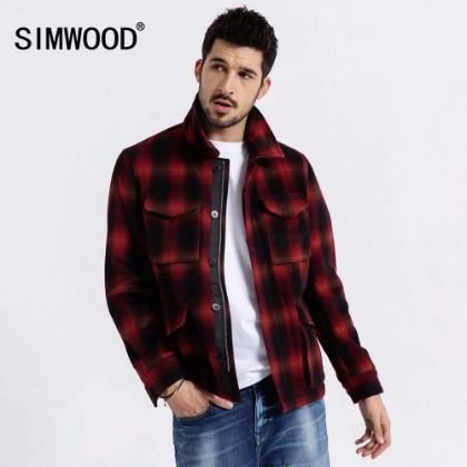 SIMWOOD 2020 spring New Woolen Plaid Jacket Men Fashion Contrast Color Letter Coats High Quality Outwear Brand Clothing 190041