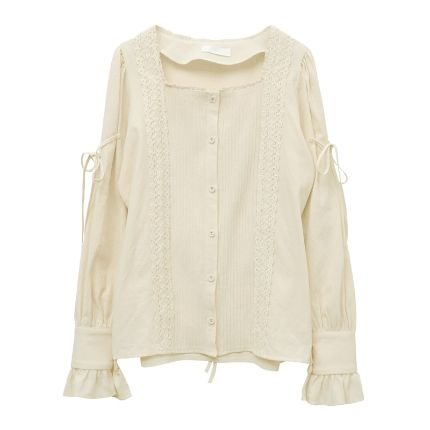 Tie-Sleeve Lace-Trimmed Blouse