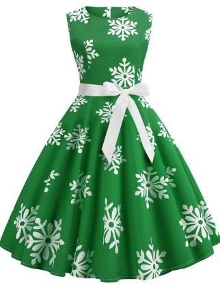 Women's A-Line Dress Knee Length Dress - Sleeveless Print Lace up Fall Strapless Elegant Christmas Slim 2020 Blue Red Green S M L XL XXL