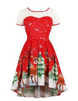 Women's Swing Dress Knee Length Dress - Short Sleeve Print Fall Winter Casual 2020 Red S M L XL XXL