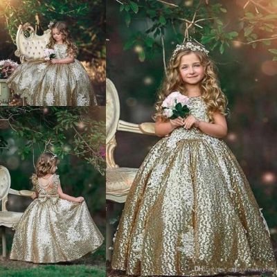 2019 Bling Sparkly Sequins Flower Girls Dresses Appliques Sleeveless Birthday Party Dresses First Communion Girls Pageant Gowns