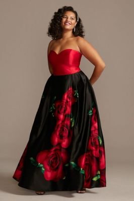 Blooming Rose Strapless Satin Plus Size Ball Gown