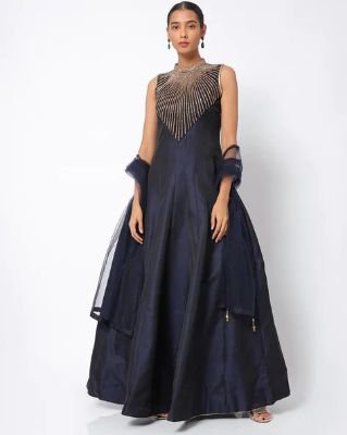 CHHABRA 555 - Embellished A-line Maxi Dress with Dupatta