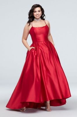 Double Skinny Strap Plus Size Gown with Pockets