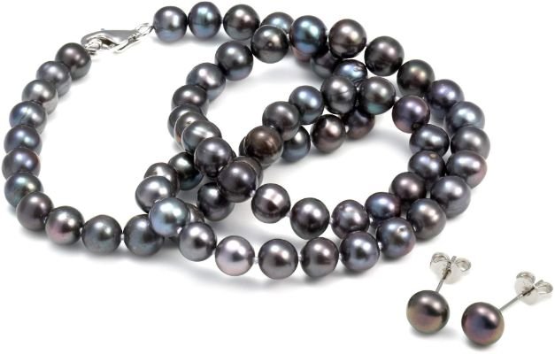 Eternal Black Pearl Necklace and Earring Set