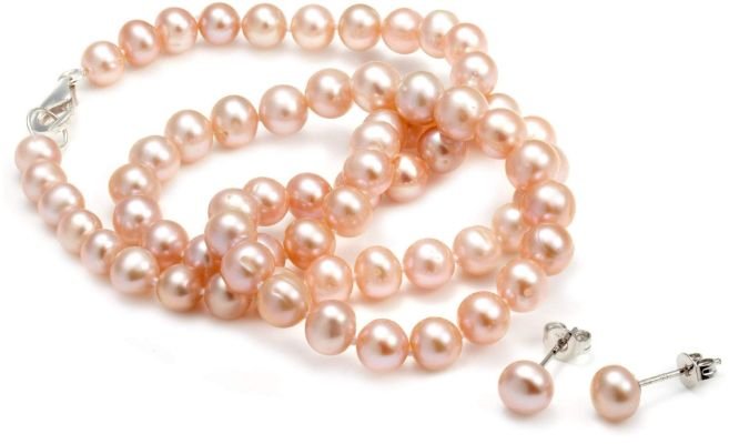 Eternal Pink Pearl Necklace and Earring Set