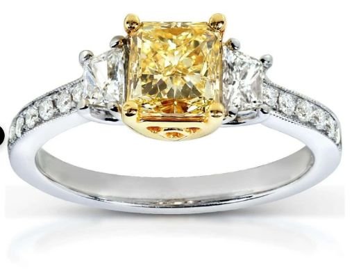 FANCY YELLOW RADIANT DIAMOND 3-STONE ENGAGEMENT RING 1 3/4 CTW IN 18K GOLD
