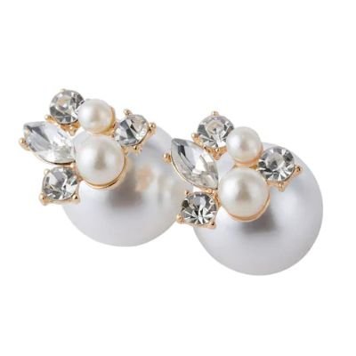 Faux Pearl Rhinestone Embellished Ladies Stud Earrings - White