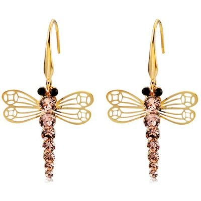 Gold-plated Openwork Wings Crystal Earrings - Gold