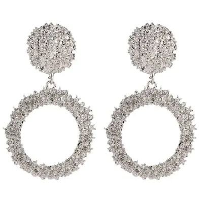 Great Circle Earrings with Retro-Style Metal Pattern - Silver US 9