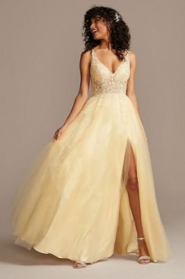 Illusion Bodice Tulle Ball Gown with Corded Lace