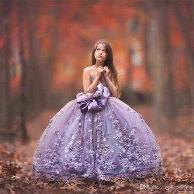 Luxury Flower Girls Dresses 3D Floral Applique Spaghetti Strap Fashion Fluffy Detachable Bow Ball Gown for Birthday Wedding Girls' Dress