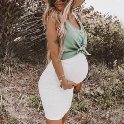 Maternity Casual V Neck Color Matching Frenulum Two Pieces Dress