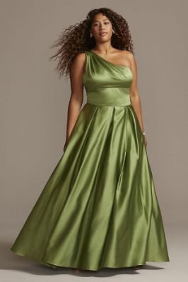 One-Shoulder Satin Strappy Back Plus Size Gown