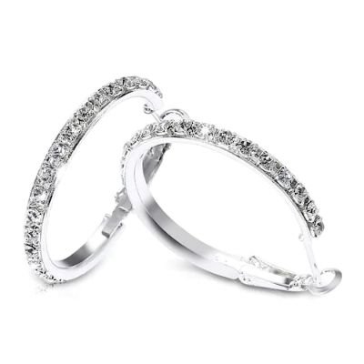 Rhinestone Embellished Hoop Earrings - Silver